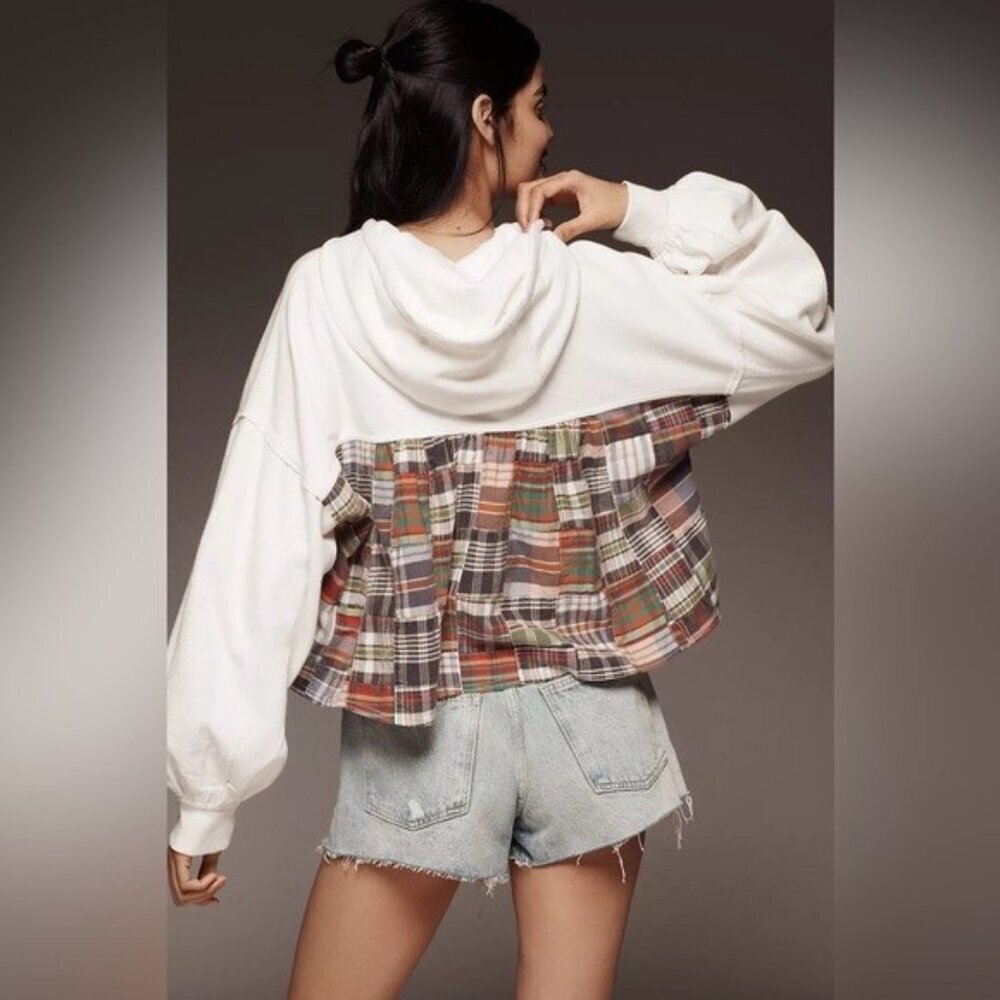 NWT Size L - Anthropologie Cotton Patchwork & Knit Twofer Hoodie (NWT US$ 128)